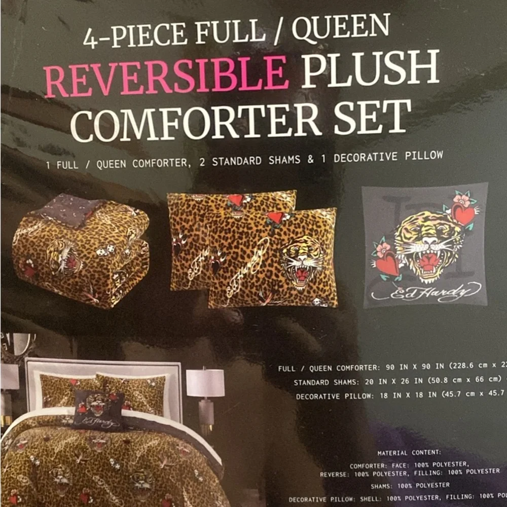 Ed Hardy Leopard Comforter Set with Yellow, Black and Red Accents